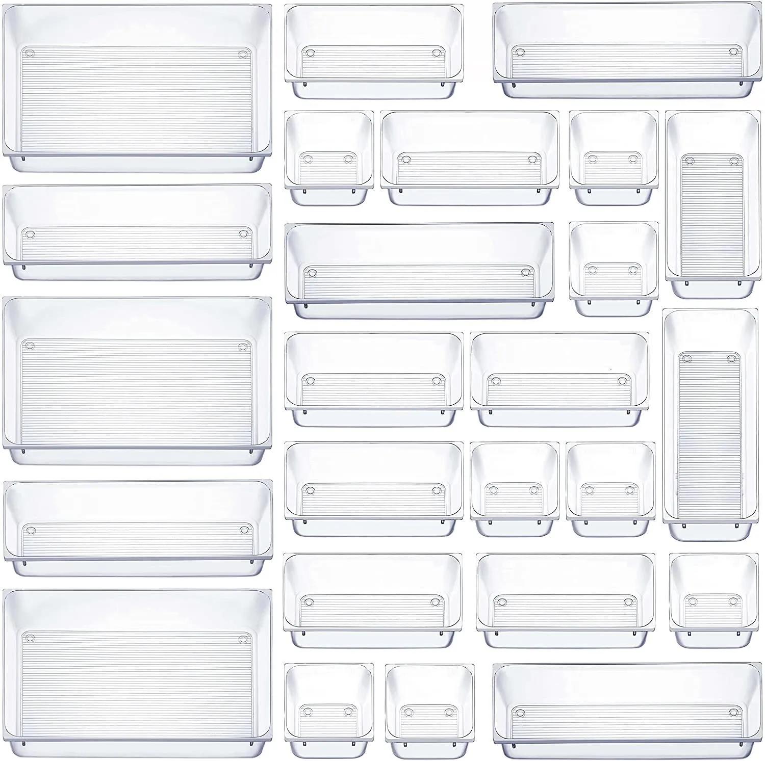 25Pcs Mixed Sizes Rectangular Clear Storage Box