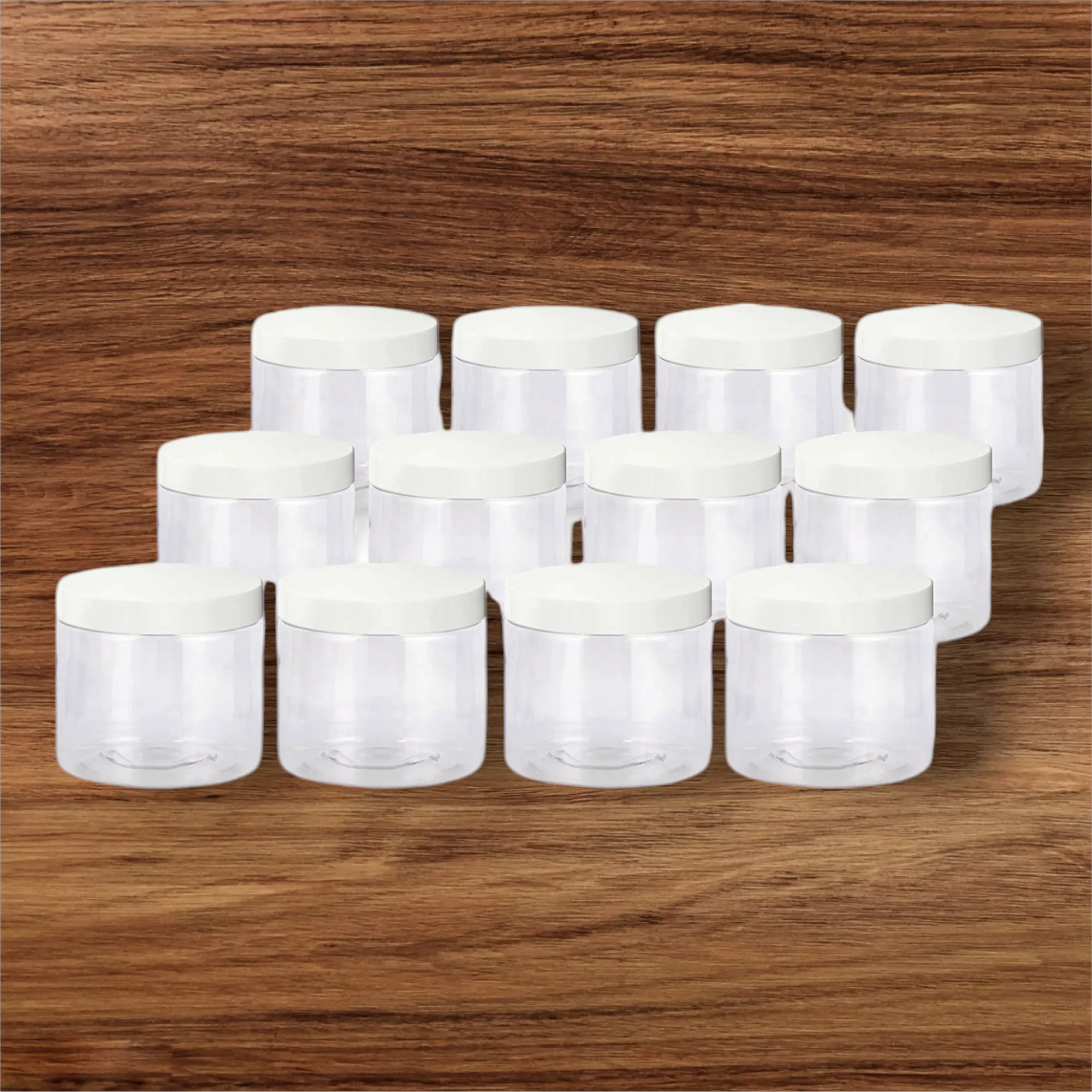 300ml PET Plastic Cosmetic Jar White Lid 8.5x6.3cm