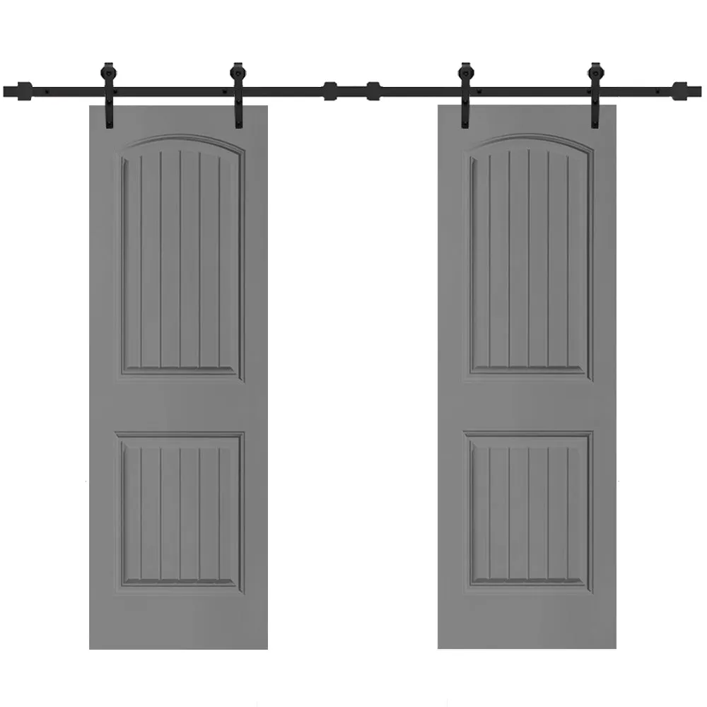 36 in. x 80 in. Camber Top Composite MDF Split Double Sliding Barn Door with Hardware Kit