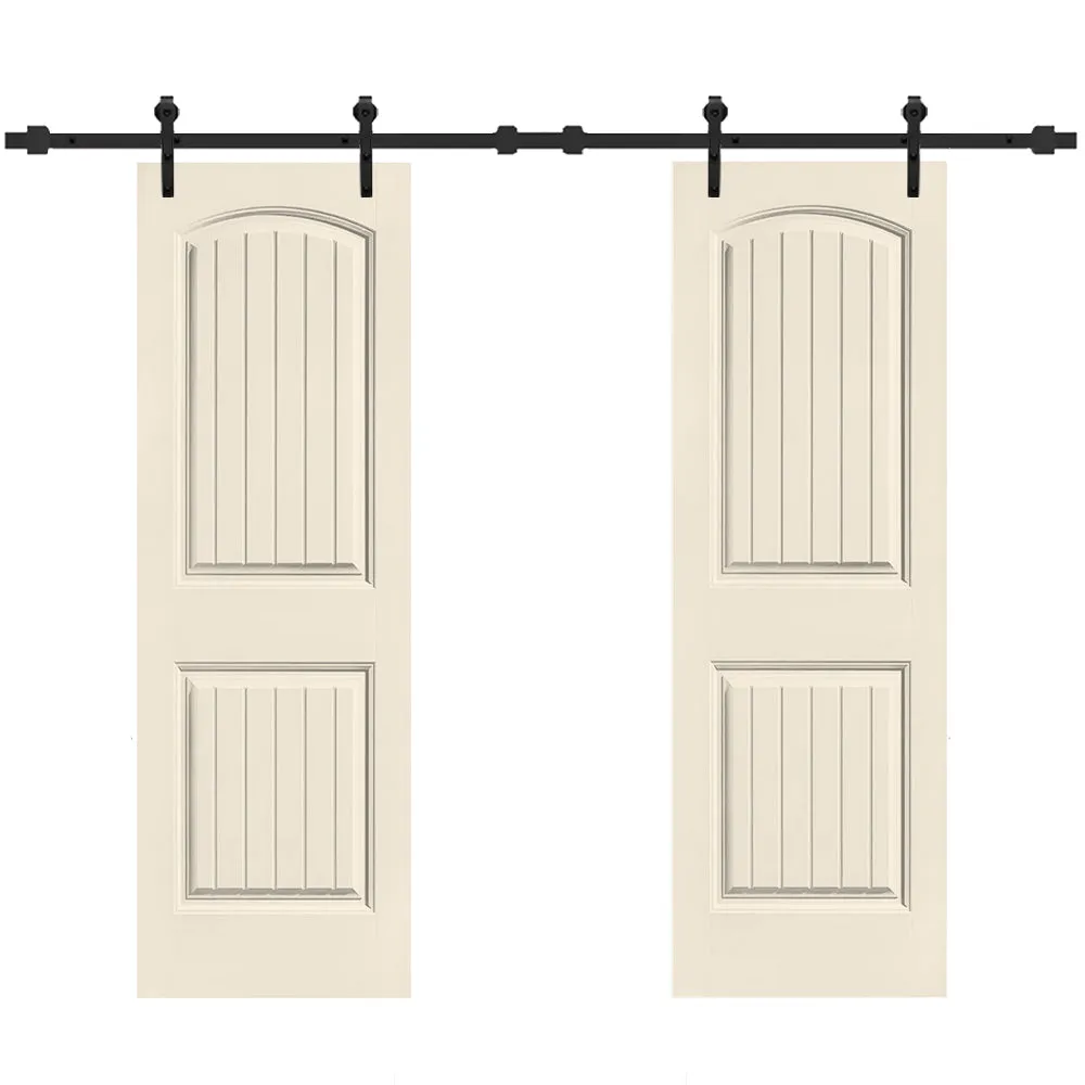 36 in. x 80 in. Camber Top Composite MDF Split Double Sliding Barn Door with Hardware Kit