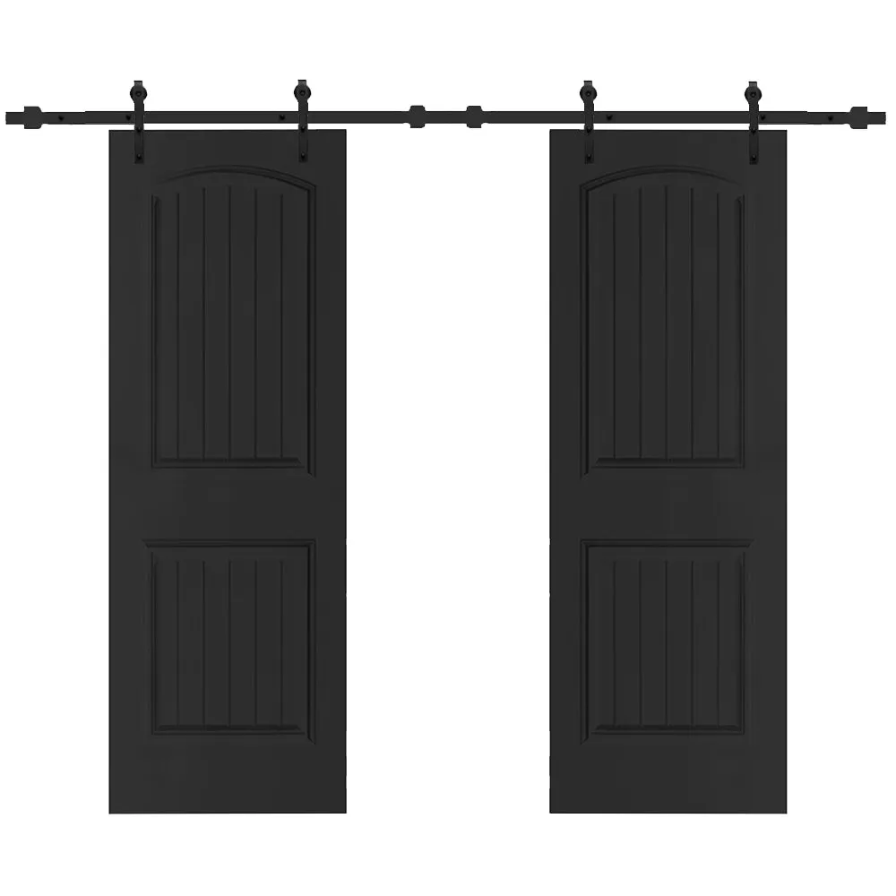 36 in. x 80 in. Camber Top Composite MDF Split Double Sliding Barn Door with Hardware Kit