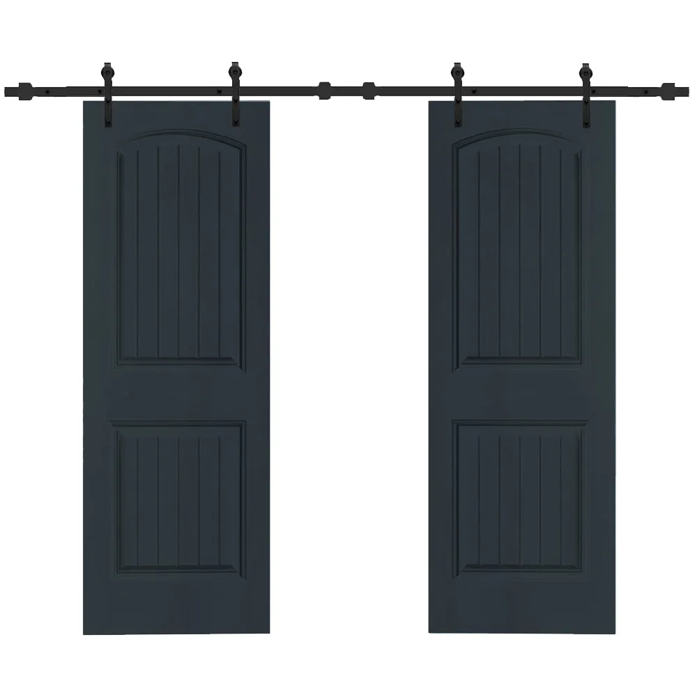 36 in. x 80 in. Camber Top Composite MDF Split Double Sliding Barn Door with Hardware Kit