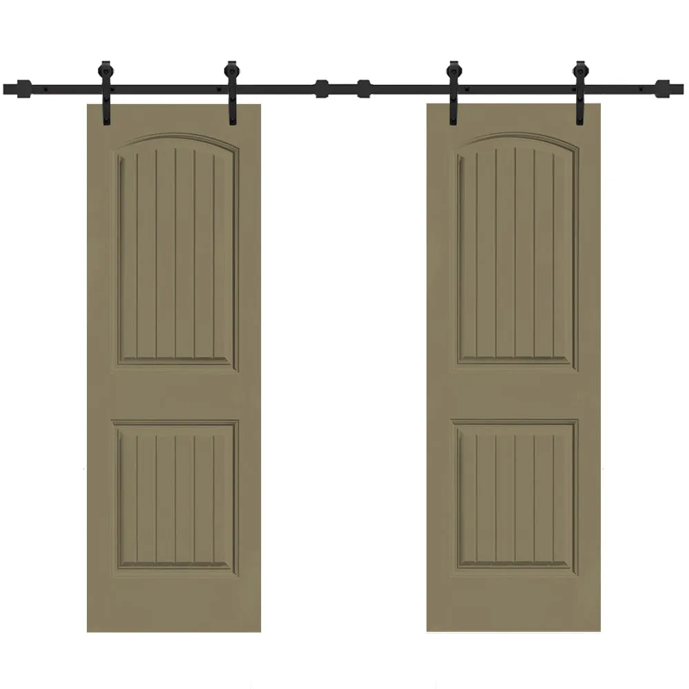 36 in. x 80 in. Camber Top Composite MDF Split Double Sliding Barn Door with Hardware Kit