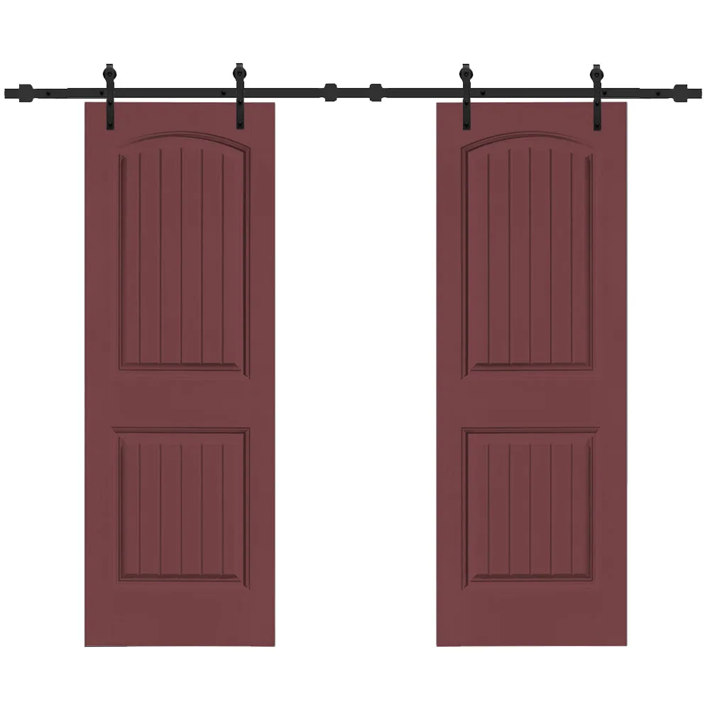 36 in. x 80 in. Camber Top Composite MDF Split Double Sliding Barn Door with Hardware Kit