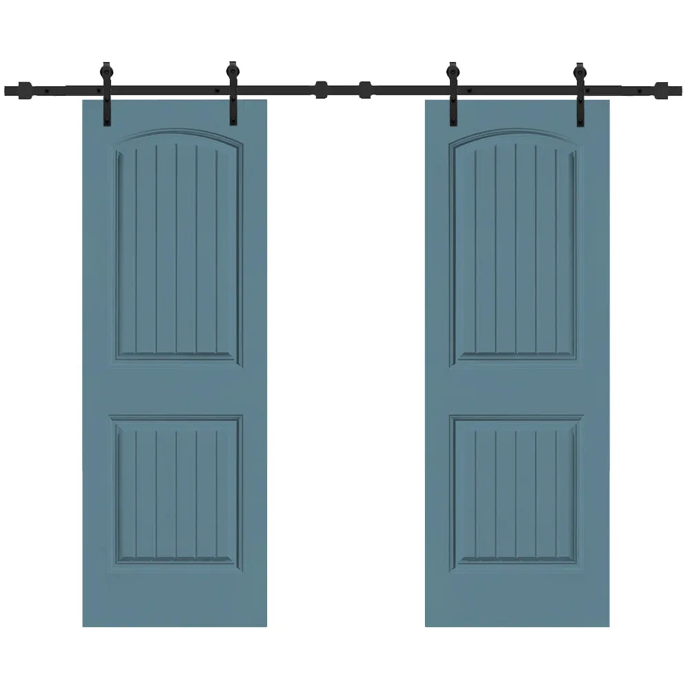 36 in. x 80 in. Camber Top Composite MDF Split Double Sliding Barn Door with Hardware Kit