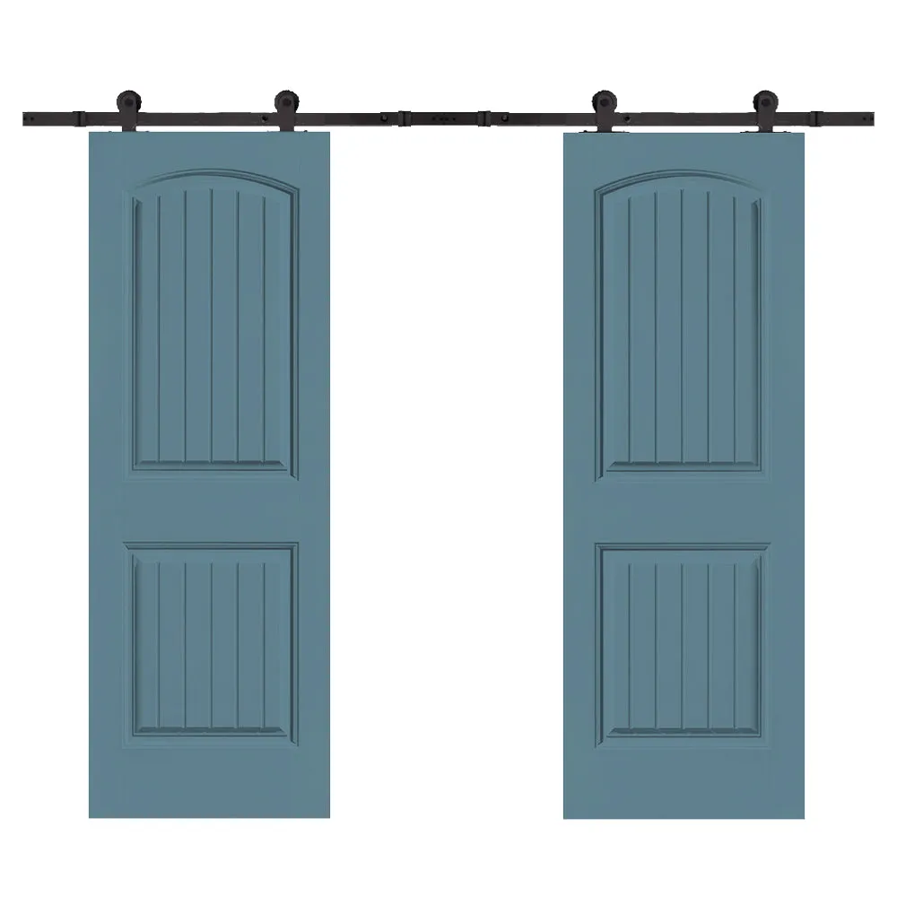 36 in. x 80 in. Camber Top Composite MDF Split Double Sliding Barn Door with Hardware Kit