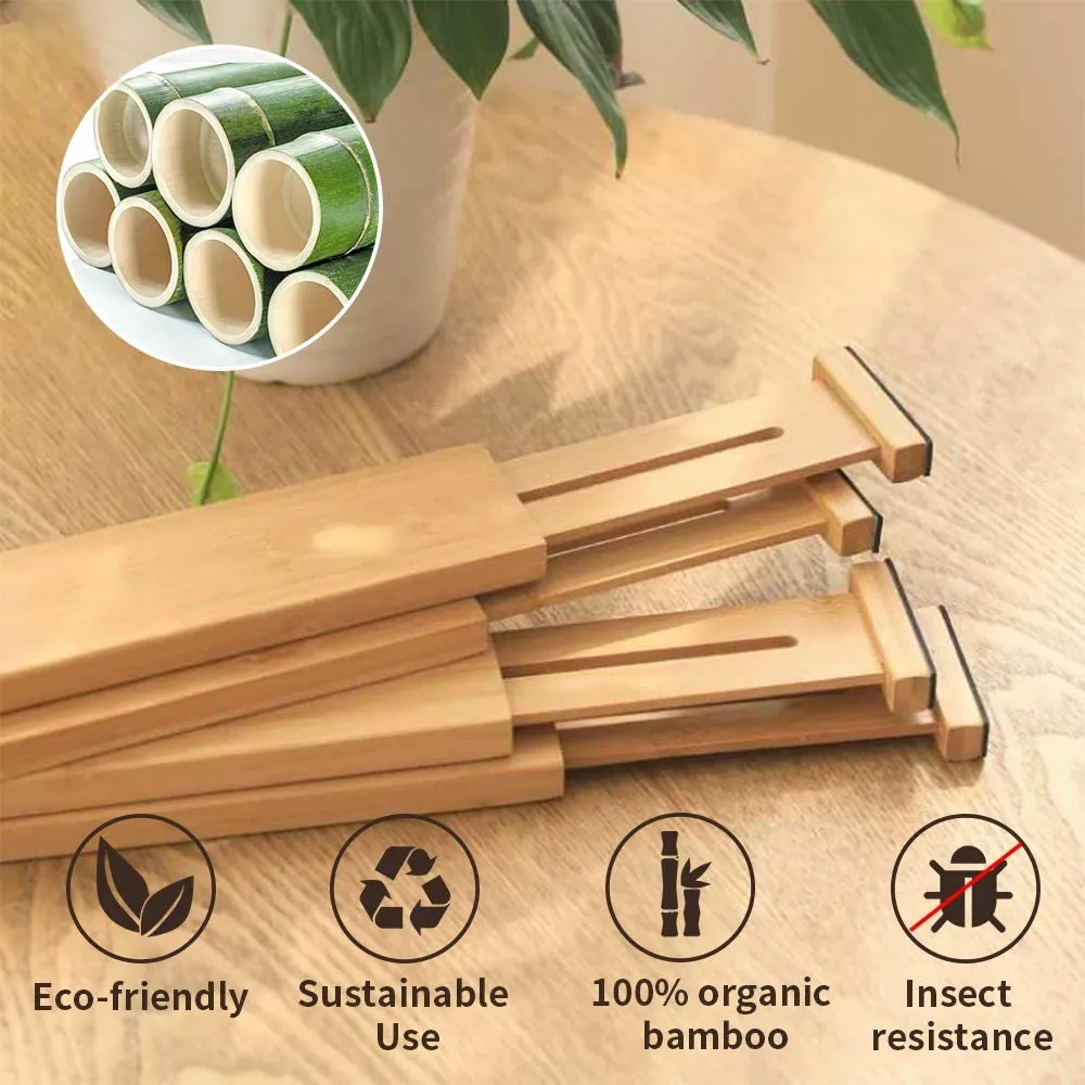 4pcs Bamboo Expandable Adjustable Drawer Dividers Organizers