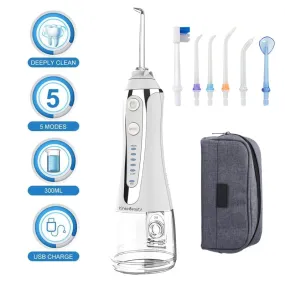 5 Modes Oral Irrigator 300ml Portable Water Dental Flosser Dental Teeth Cleaner USB Rechargeable Irrigator with Travel Bag 0ral irrigator