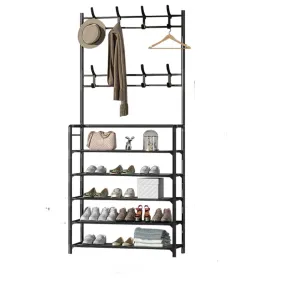 5 Tier Multifunctional Hat Rack Shoes Rack Hall Tree-Black