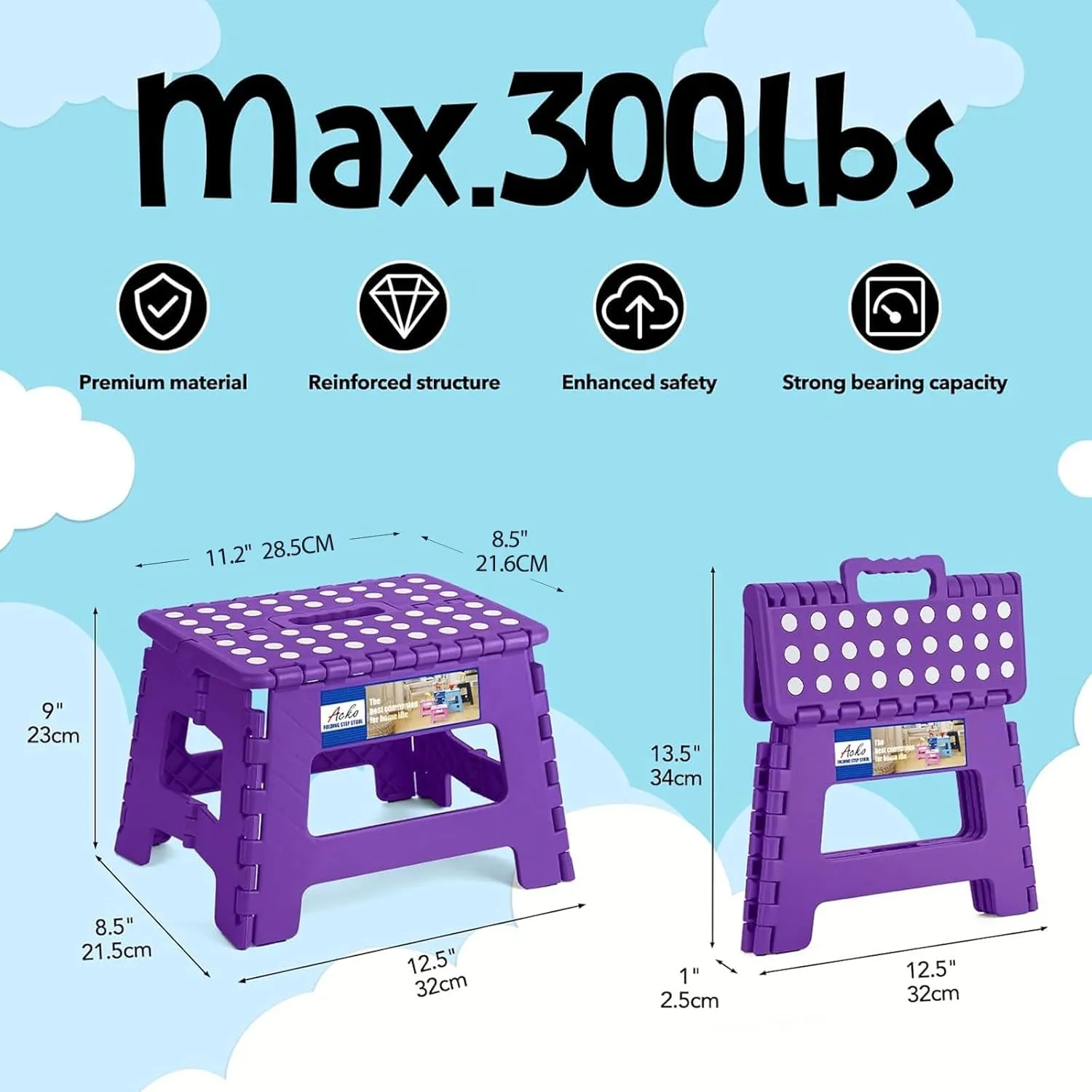 9 Inch Non Slip Foldable Step Stool Purple