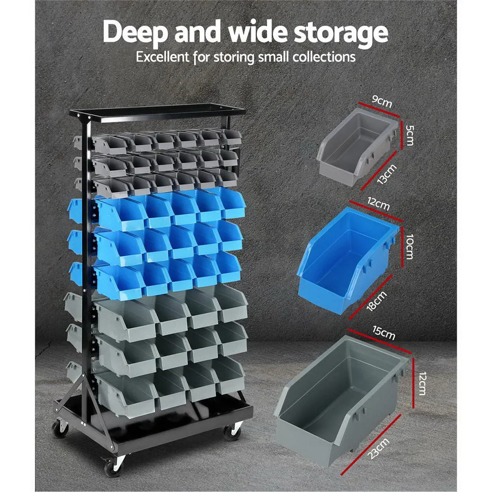 90 Bin Storage Rack On Wheels Steel Frame Unit Mechanic Workshop