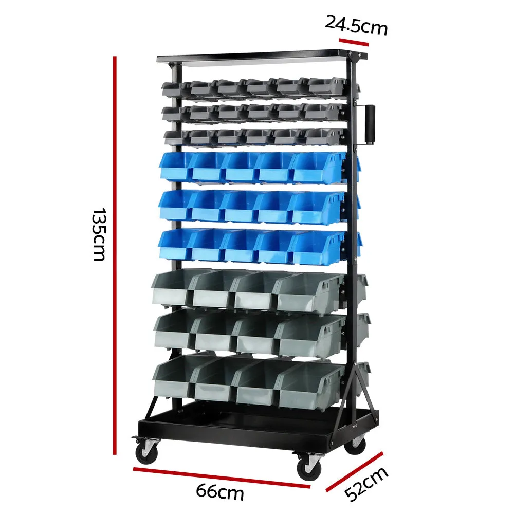 90 Bin Storage Rack On Wheels Steel Frame Unit Mechanic Workshop