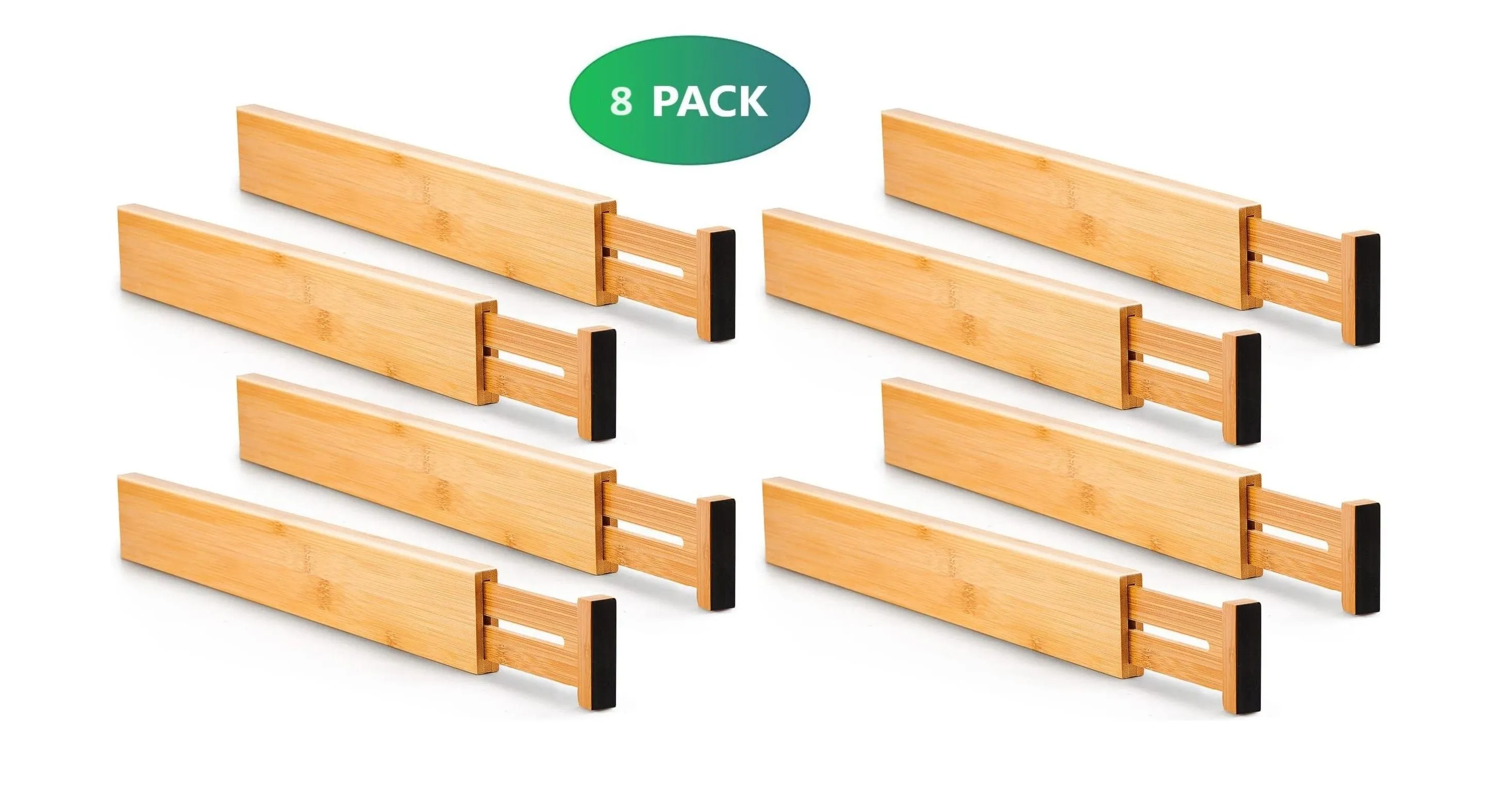 Adjustable Bamboo Kitchen Drawer Dividers Set, 8 Pack (44-55 cm)