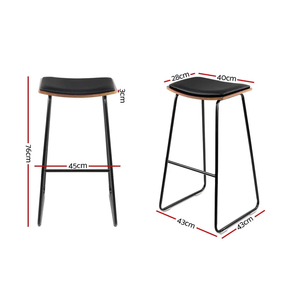 Artiss Set of 2 PU Leather Backless Bar Stools - Black