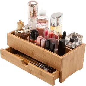 Bamboo Makeup Organizer - Cosmetic Skincare Storage Display Case for Bathroom Countertop Dresser and Vanity