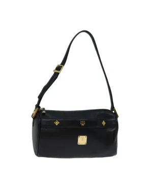 Black Leather Shoulder Bag with Rubbing Surface and Scratched Metal Fittings