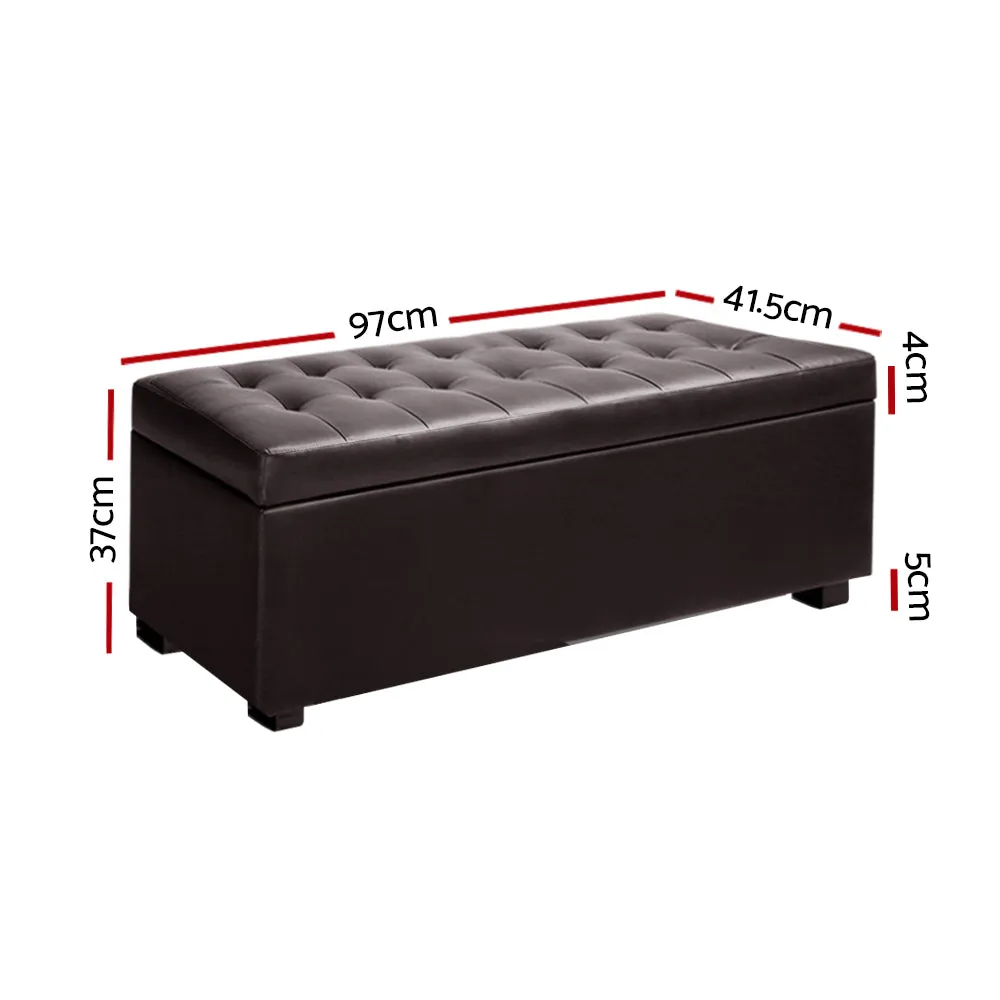 Brown PU Leather Storage Ottoman Box 97cm, Artiss