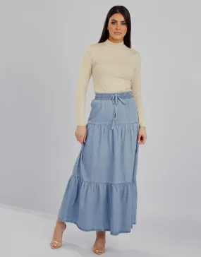 Denim Layered Maxi Skirt