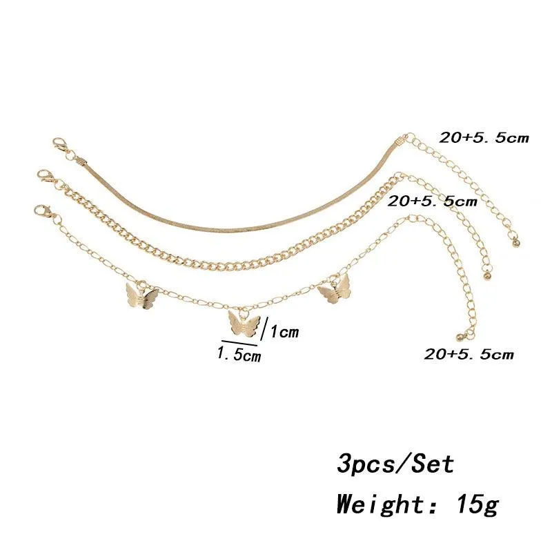 F10.Layered Chain Butterfly Pendant Anklet Set