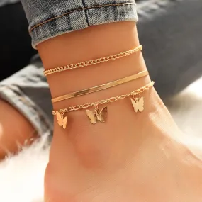 F10.Layered Chain Butterfly Pendant Anklet Set