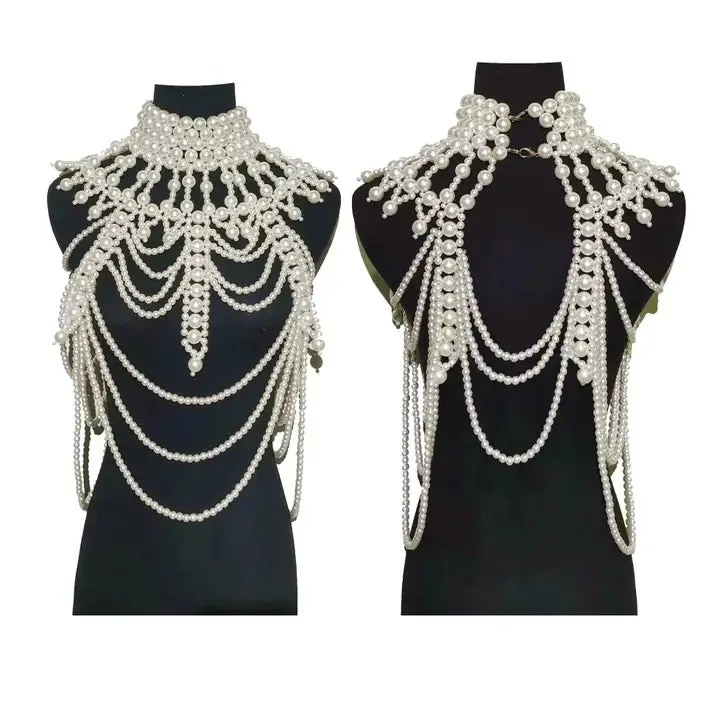 Faux Pearls Statement Bib Full Body Cover Chain