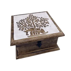 Handcarved Elephant Wooden Box, Storage Box, Elephant Gift Box, Tree of Life Altar Box, Jewelry Box, Good Luck Gifts, Crystal Storage Box