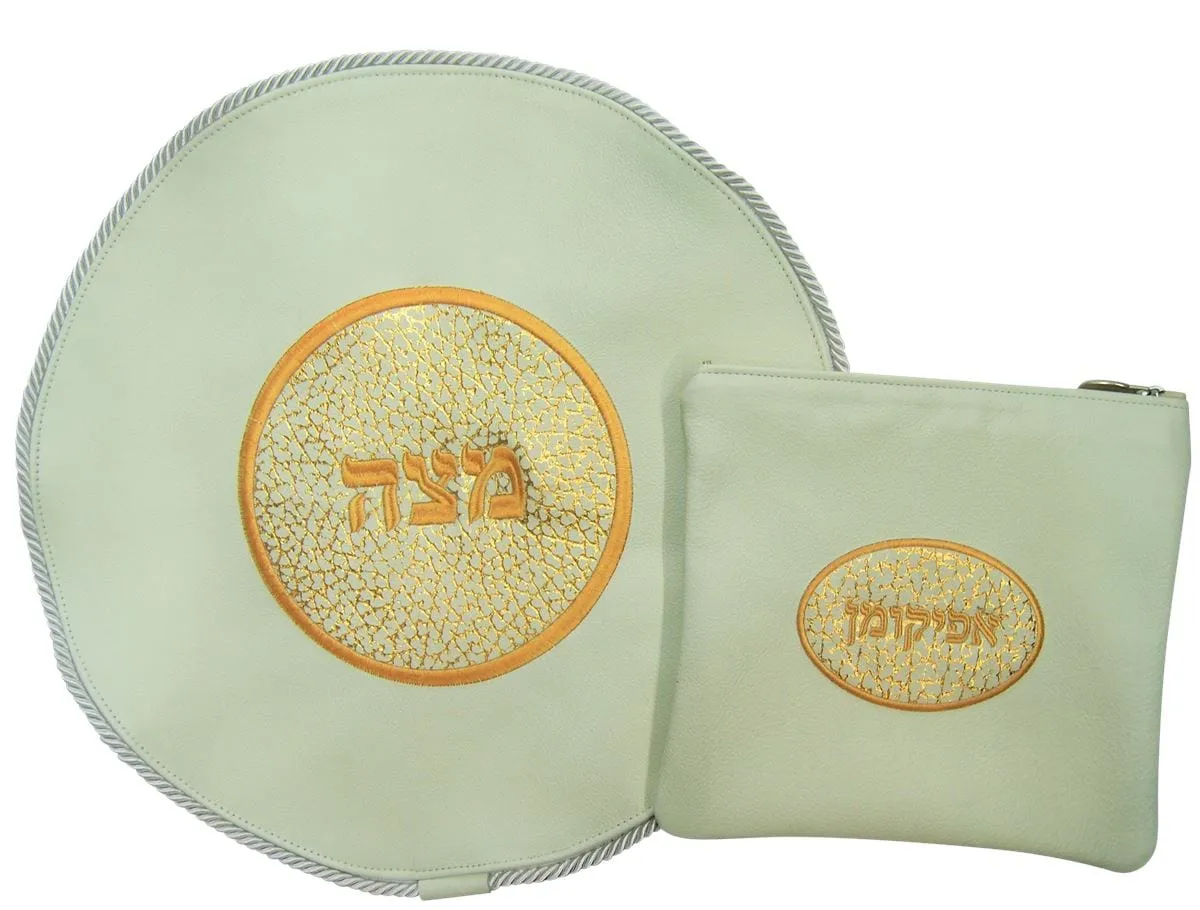 Leather Matzah Cover with contrasting applique MA240F-WH