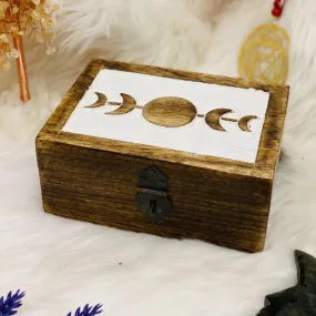 Moon Phase Carved Wooden Trinket Box