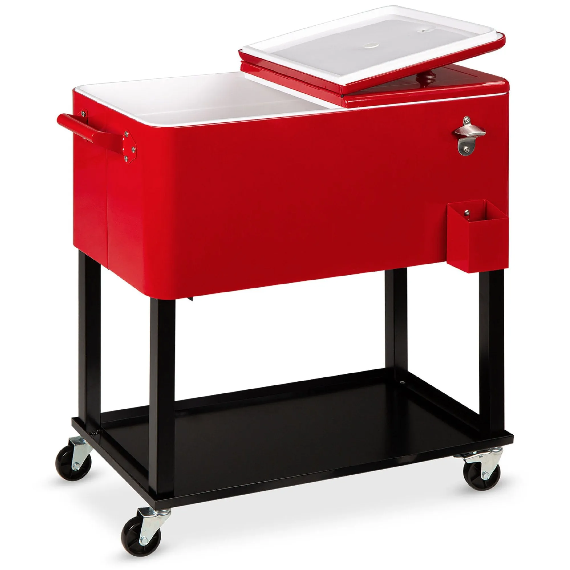 Portable Rolling Cooler Cart w/ Bottle Opener, Catch Tray