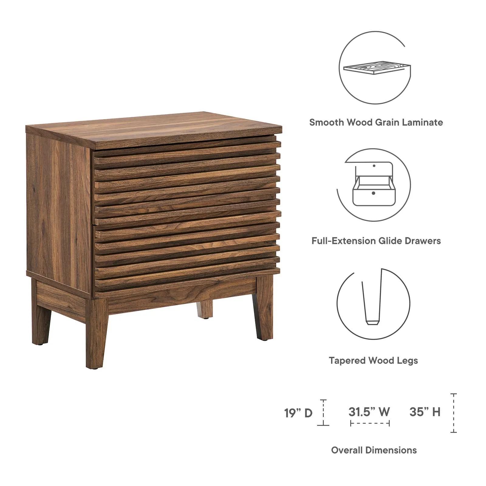 Render Two-Drawer Nightstand Walnut MOD-6964-WAL