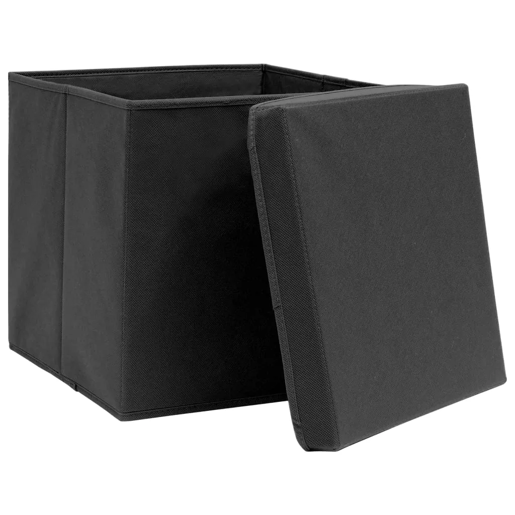 Storage Boxes with Covers 10 pcs 28x28x28 cm Black