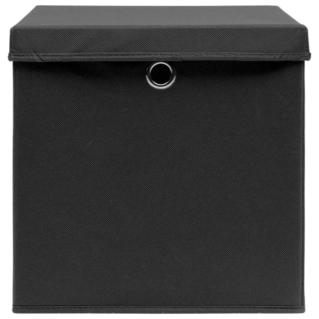 Storage Boxes with Covers 10 pcs 28x28x28 cm Black