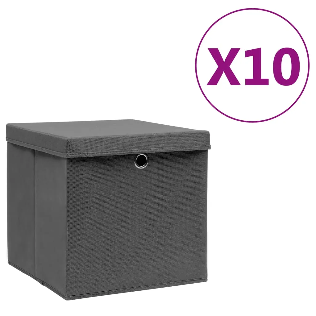 Storage Boxes with Covers 10 pcs 28x28x28 cm Grey