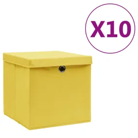 Storage Boxes with Covers 10 pcs 28x28x28 cm Yellow