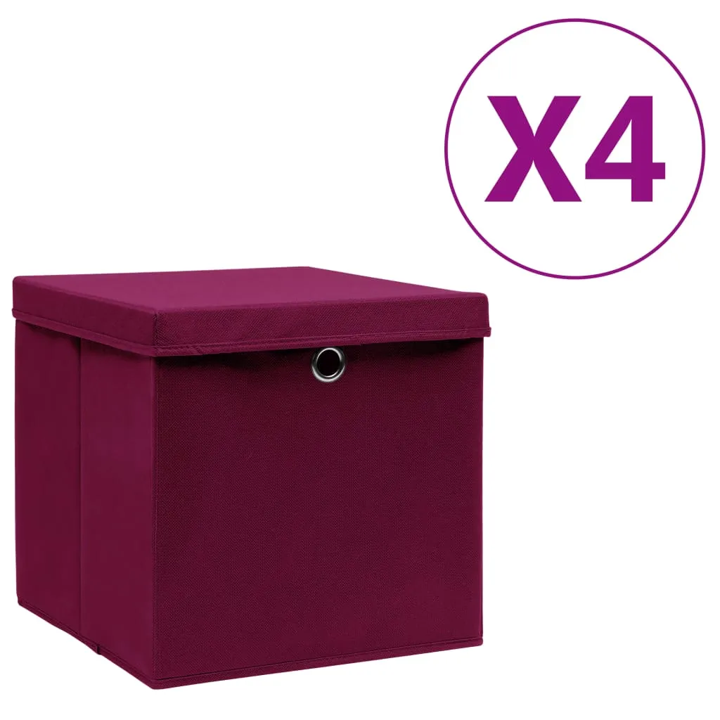 Storage Boxes with Covers 4 pcs 28x28x28 cm Dark Red