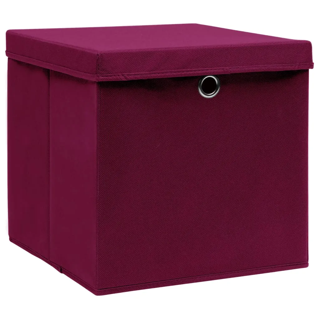 Storage Boxes with Covers 4 pcs 28x28x28 cm Dark Red