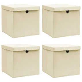 Storage Boxes with Lid 4 pcs Cream 32x32x32 cm Fabric