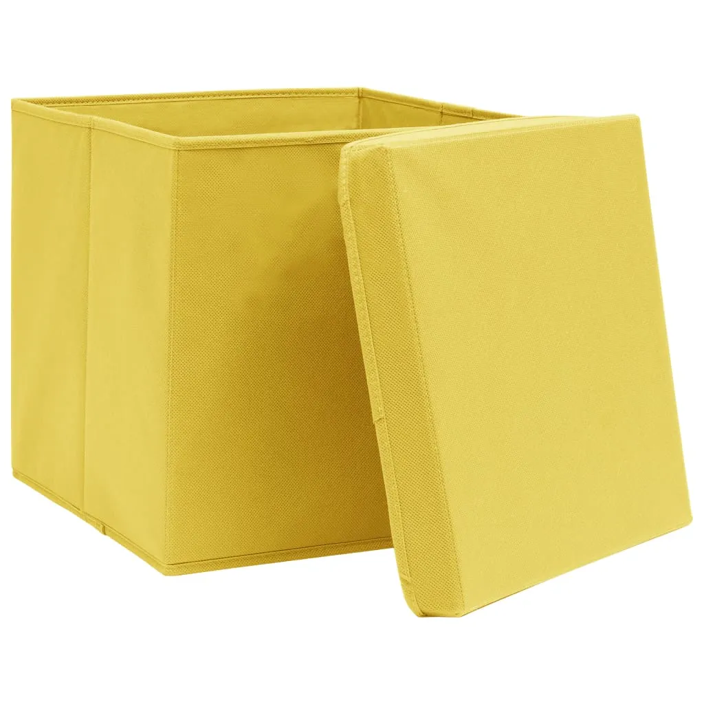 Storage Boxes with Lids 4 pcs Yellow 32x32x32 cm Fabric