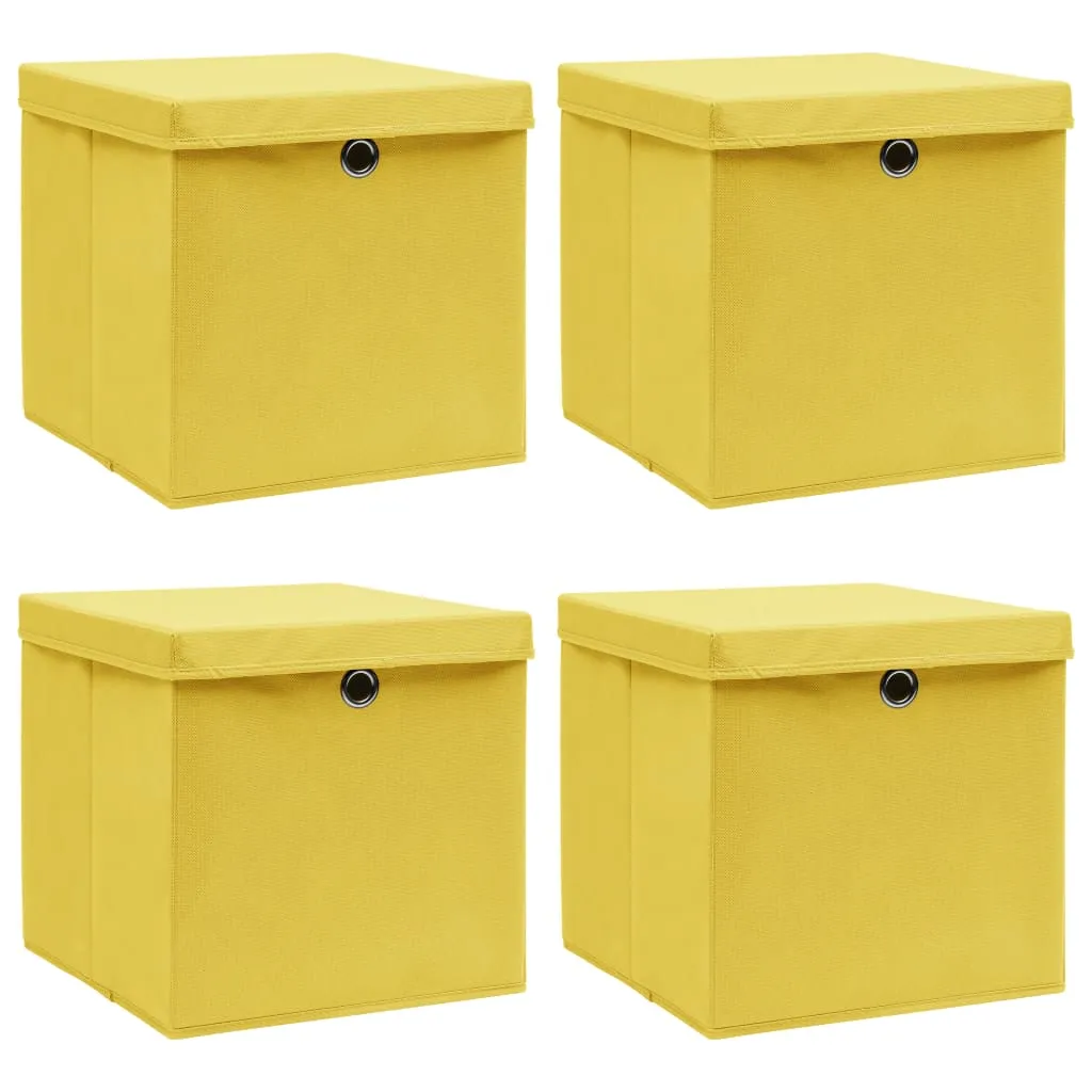 Storage Boxes with Lids 4 pcs Yellow 32x32x32 cm Fabric