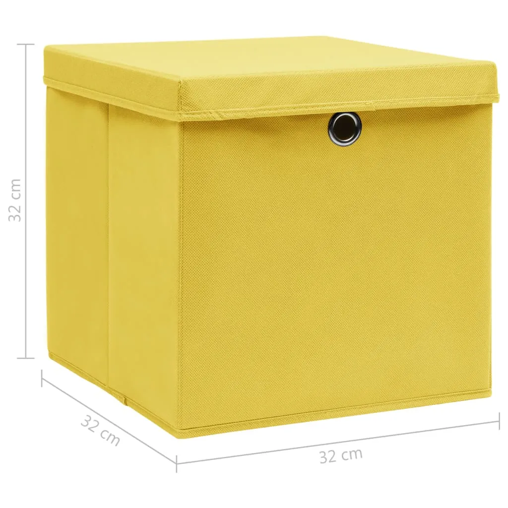 Storage Boxes with Lids 4 pcs Yellow 32x32x32 cm Fabric