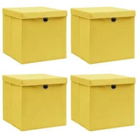 Storage Boxes with Lids 4 pcs Yellow 32x32x32 cm Fabric