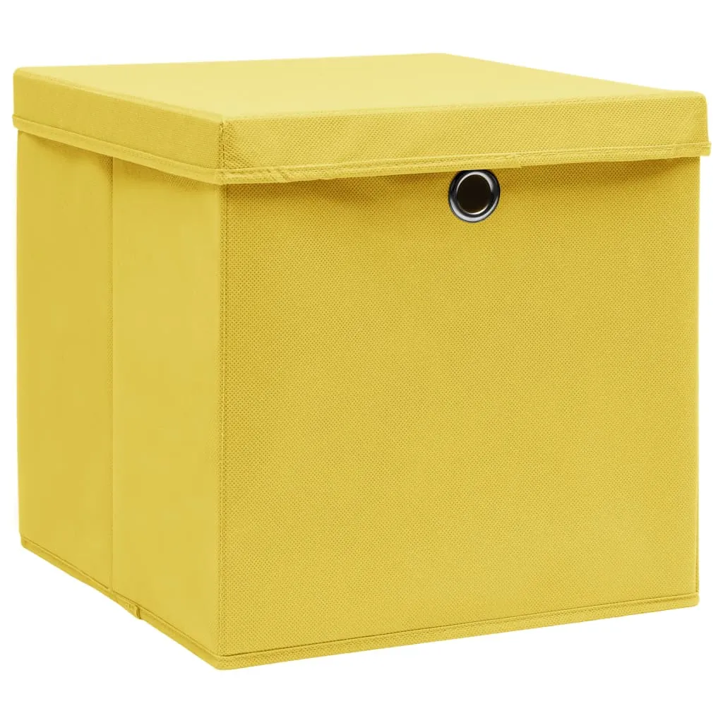 Storage Boxes with Lids 4 pcs Yellow 32x32x32 cm Fabric