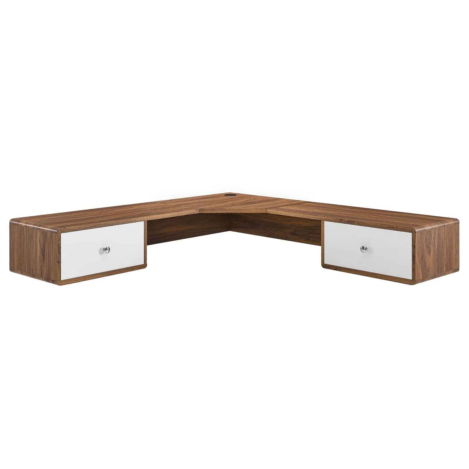 Transmit 55" Wall Mount Corner Wood Office Desk Walnut White EEI-5863-WAL-WHI