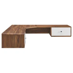 Transmit 55" Wall Mount Corner Wood Office Desk Walnut White EEI-5863-WAL-WHI